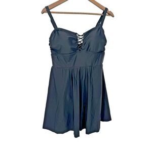 Torrid Women's 0 Black Plus One Piece Bathing Suit Swim Dress tie laced detail